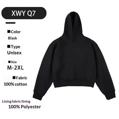 Loose Padded Cropped American High-street Style Fleece-lined Hooded Sweatshirt
