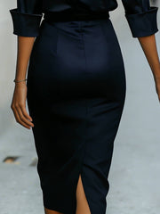 Simple Swing Collar Long Sleeved Shirt Women's Dress
