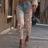 Womens Denim Jeans Womens Trousers With Colorful 3D Floral Prints