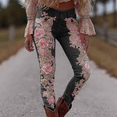 Womens Denim Jeans Womens Trousers With Colorful 3D Floral Prints