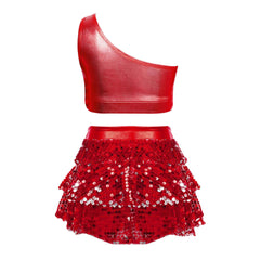 Solid-color Casual Sequin Slim-fit Skirt Set For Girls