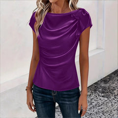 Solid-color Satin Faux-silk Off-the-shoulder Sleeveless Work Top