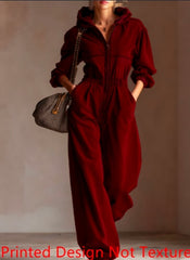 Vintage Plaid Hooded Waist-cinched Jumpsuit, Casual Loose Long-sleeved Jumpsuit