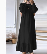 Fashion Solid Color Round Neck Ruffled Long Sleeve Dress