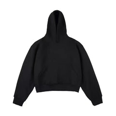 Loose Padded Cropped American High-street Style Fleece-lined Hooded Sweatshirt