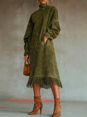 Vintage Turtleneck Tassel Sweatshirt Dress