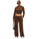 Hooded Midriff-baring Wide-leg Two-piece Set