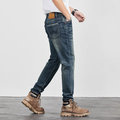 Mens Retro Yellow-Clay Blue Versatile Straight-Cut Casual Long Pants