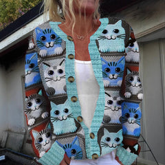 Digital-print Cardigan Knitted Jacket Faux Sweater For Women