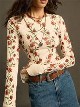 New Womens Retro Floral-print Knit Slim-fit