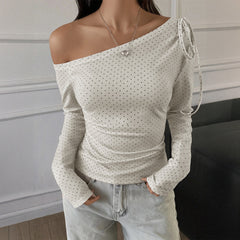 Versatile Cat-Print Lace-Up Long-Sleeve T-Shirt For Women