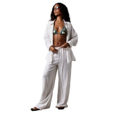 Solid-color Relaxed-fit Wide-leg Pants 2-piece Set