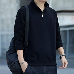 Mens Retro Patchwork Half-Zip Long-Sleeve Hoodie