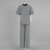 Striped Short Sleeved Long Pants Two-piece Set