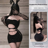 Duomilas New Sexy Rhinestone-embellished Bustier Mesh Lingerie