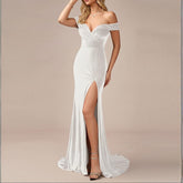 Womens Stylish Elegant And Refined Solid-color Split Dress