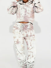 Tie-dye Casual Hooded Cropped Sweatshirt Set