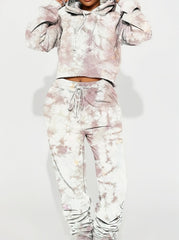 Tie-dye Casual Hooded Cropped Sweatshirt Set