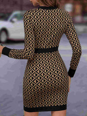 Women's Plaid Round Neck Long Sleeved Knitted Dress