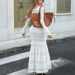 Womens Solid-Color Elegant Flared-Sleeve Bodycon Dress