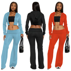 Stylish Casual Solid-color Two-piece Hoodie Cardigan Set
