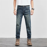 Mens Retro Yellow-Clay Blue Versatile Straight-Cut Casual Long Pants