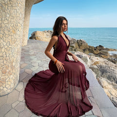 Womens Solid-Color Casual Hip-Hugging Low-Cut Dress