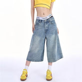 Light Blue Cropped Denim Jeans For Women Thin Style