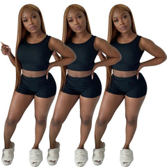 Stylish Solid-Color Ribbed Two-Piece Set