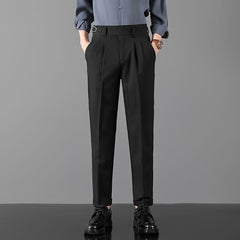 Mens Slim-Fit Straight-Leg Trousers In British Style