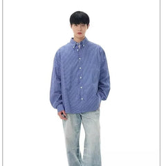 Mens Retro Classic Blue Plaid Shirt
