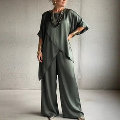 Womens Loose Casual Set With A Crew Neck And Asymmetrical Hem