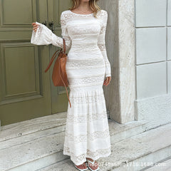Womens Solid-Color Elegant Flared-Sleeve Bodycon Dress
