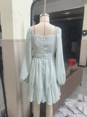Mesh Long Sleeved Pleated Chest Wrapped Dress