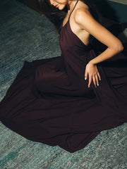 Deep Wine Red Halter Draped Ball Gown Maxi Dress