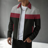 Waffle-knit Colorblock Cardigan With Zippered Pockets And A Notched Collar