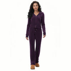 Stylish Silver Fox Fleece Hooded Cardigan Two-Piece Set