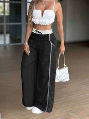 Panel-joined High-waist Straight-leg Wide-leg Pants With Pockets