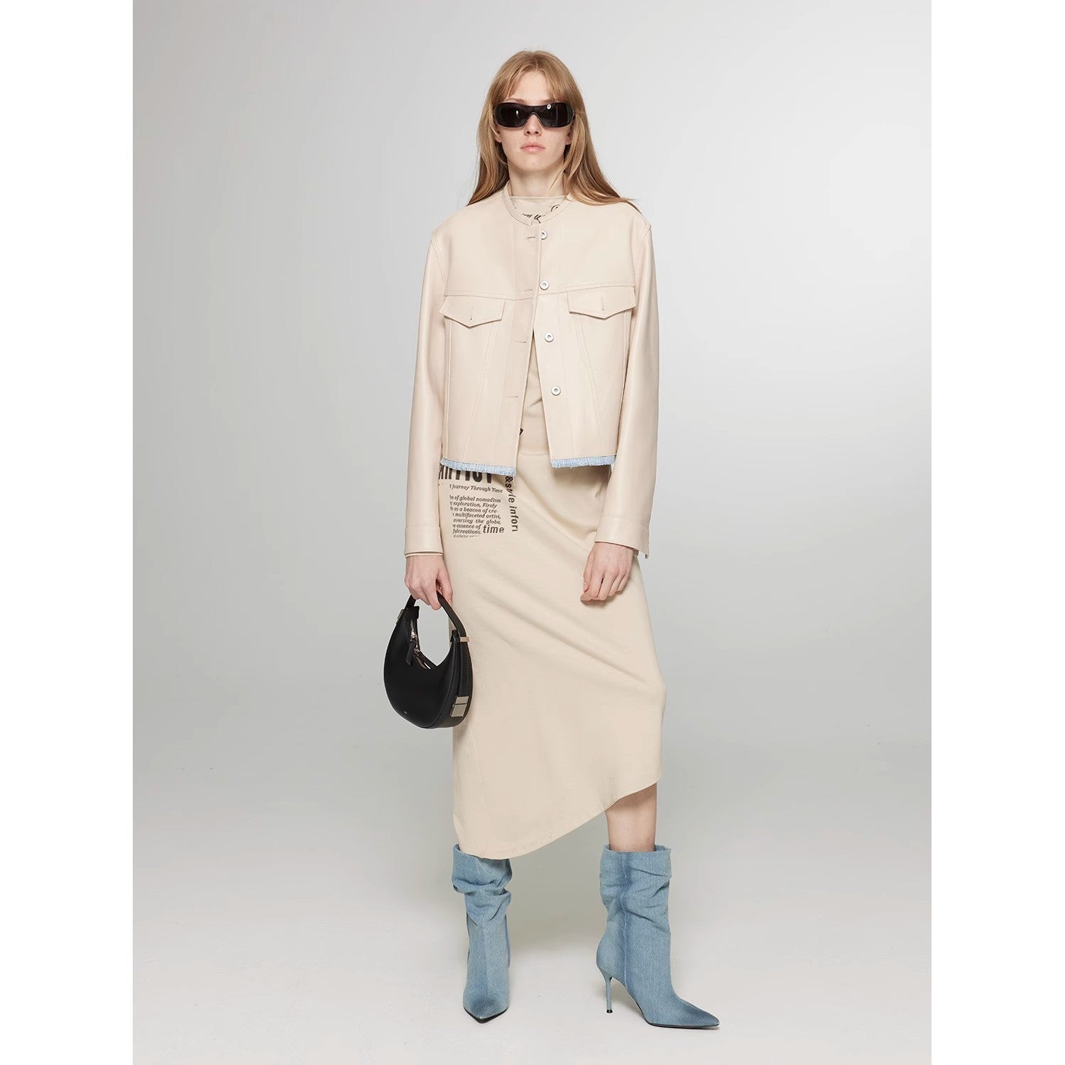 Retro Suede Sheep Leather Short Jacket with Structured Shoulders and Round Neck, Genuine Leather Outerwear "Sunset Escape"