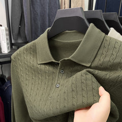 Loose-Fitting Solid-Color Casual V-Neck Knit Sweater For Middle-Aged Men