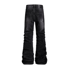 Mens Niche Designer-style Heavy-pleated Textured Denim Jeans