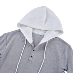 FallWinter Casual Textured Waffle-knit Contrast-color Long-sleeve Hoodie With Buttons