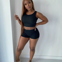 Stylish Solid-Color Ribbed Two-Piece Set