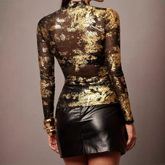 Womens Sexy Mesh Long-Sleeve Top