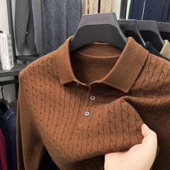 Loose-Fitting Solid-Color Casual V-Neck Knit Sweater For Middle-Aged Men