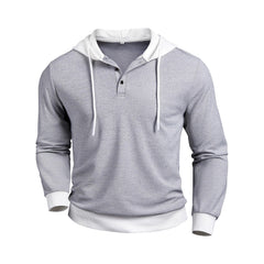 FallWinter Casual Textured Waffle-knit Contrast-color Long-sleeve Hoodie With Buttons