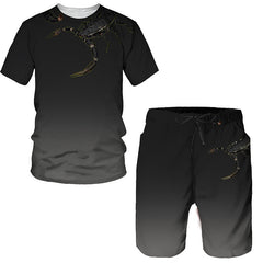 3D digital printed men's casual short sleeved shorts set
