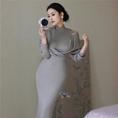 Vintage Soft Off-shoulder Womens Dress