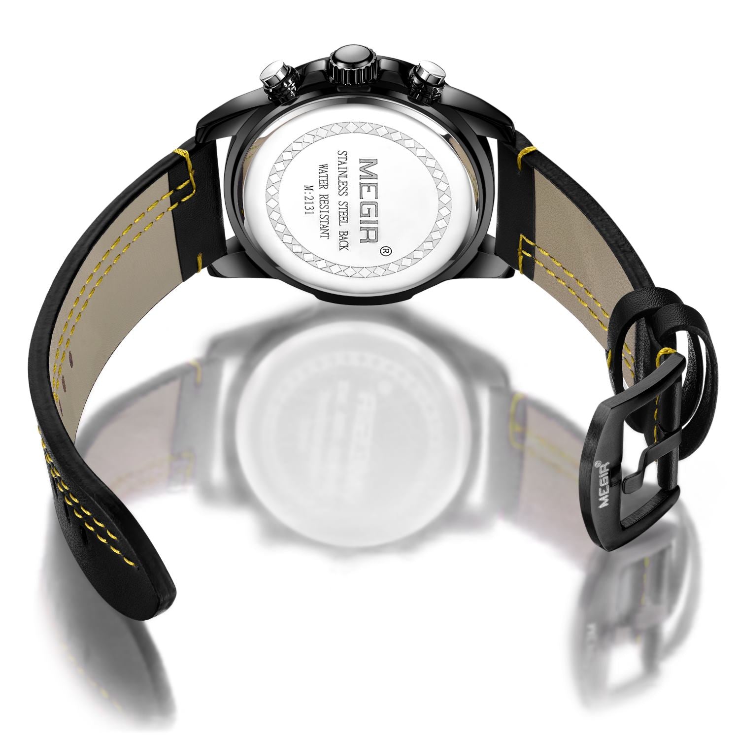 MEGIR Black Luxury Men's Wrist Watch Man Leather Strap Waterproof Chronograph Sports Men Watches Clock Hour Quartz Wristwatches