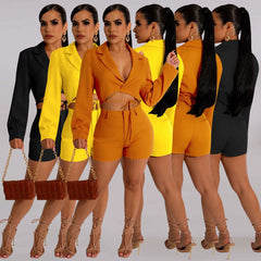 Casual Suit V-Neck Lace-Up Two-Piece Set